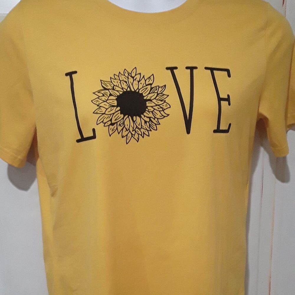 Womens Graphic T Shirt, Yellow; Sunflower Love  Size L